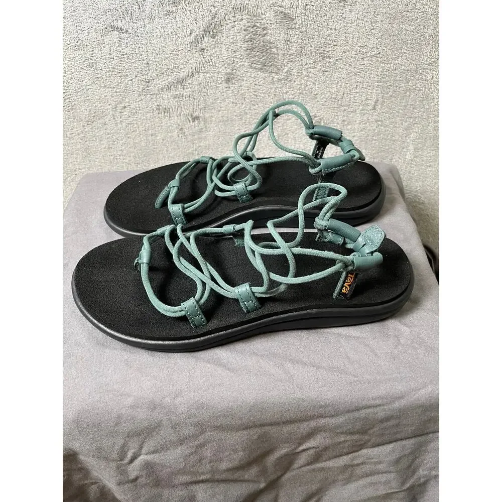 Teva Voya Infinity Sandals Womens Size 8 Silver Pine Green Strappy Comfort